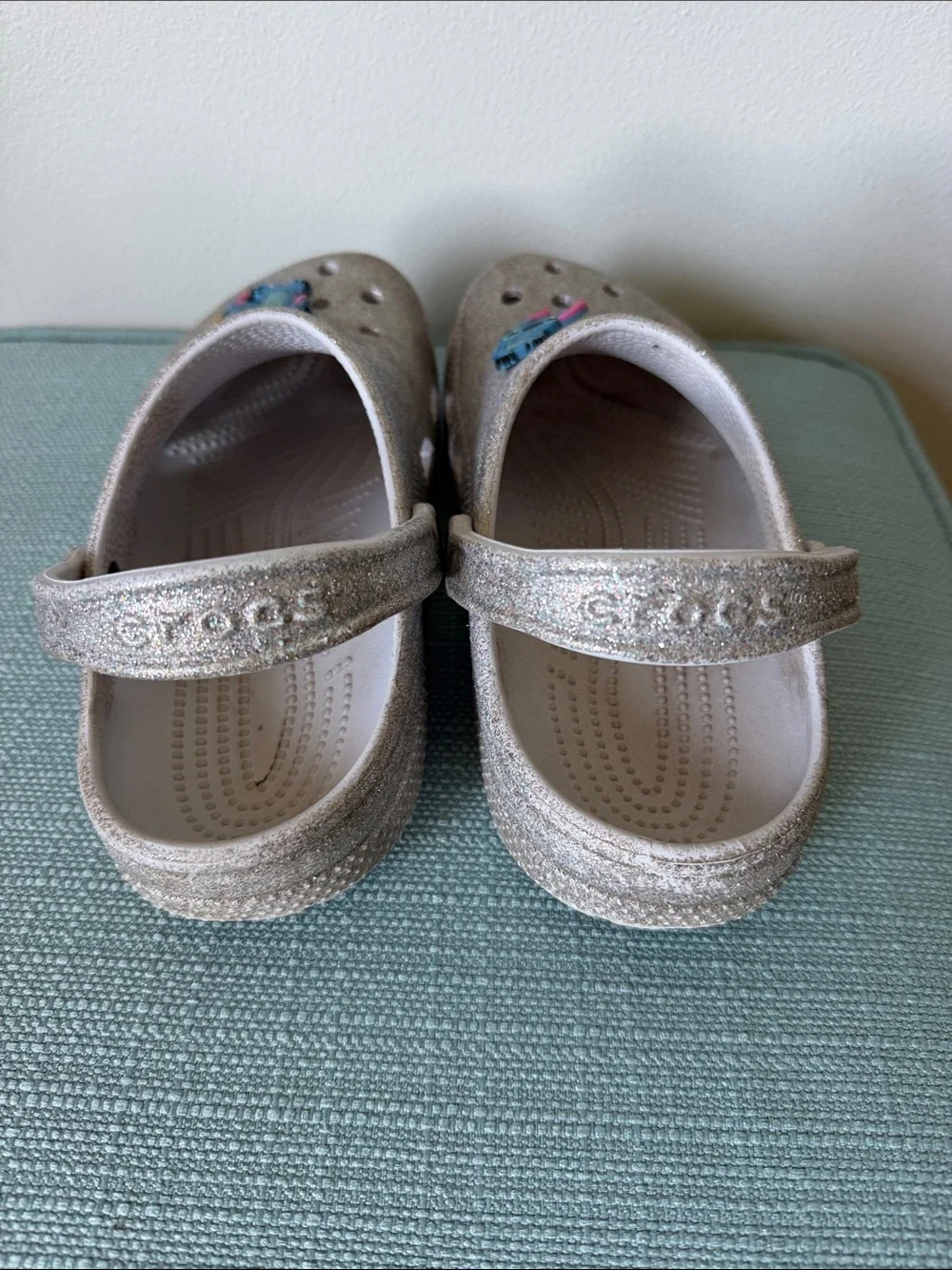 CROCS Kids Glitter Silver Slip-On Sandals with Character Jibbitz